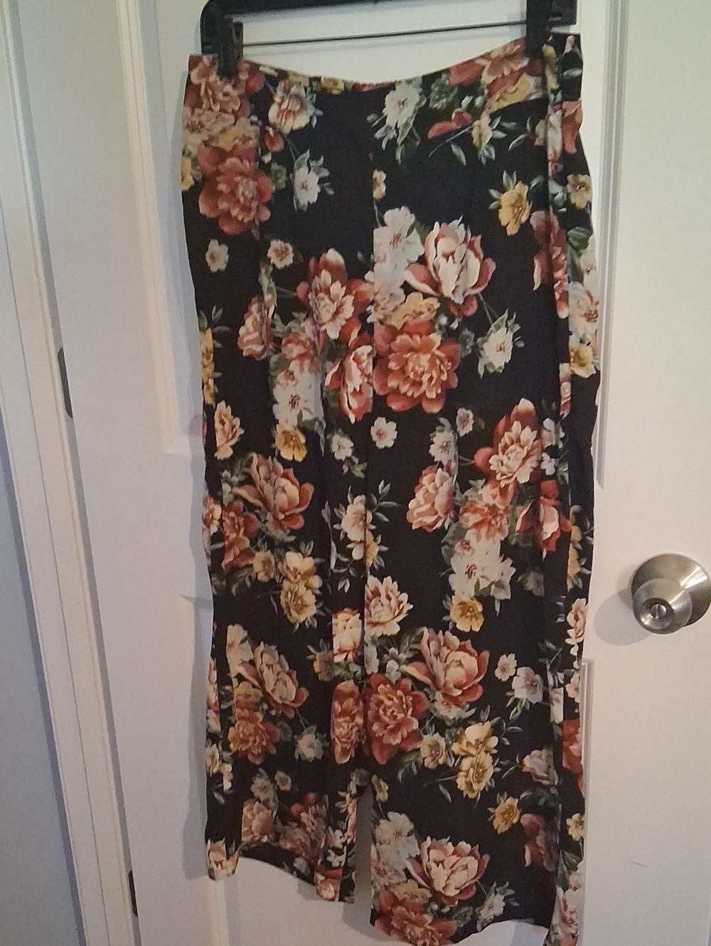 Floral Pants in Black with Peach & Cream Blooms